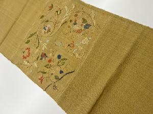 手織り紬花唐草模様織出し名古屋帯